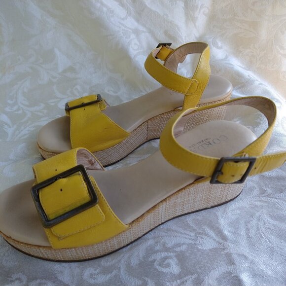 Yellow Leather Cordani Calzature Women's Wedge Heel Sandals Excellent Condition - Picture 4 of 9